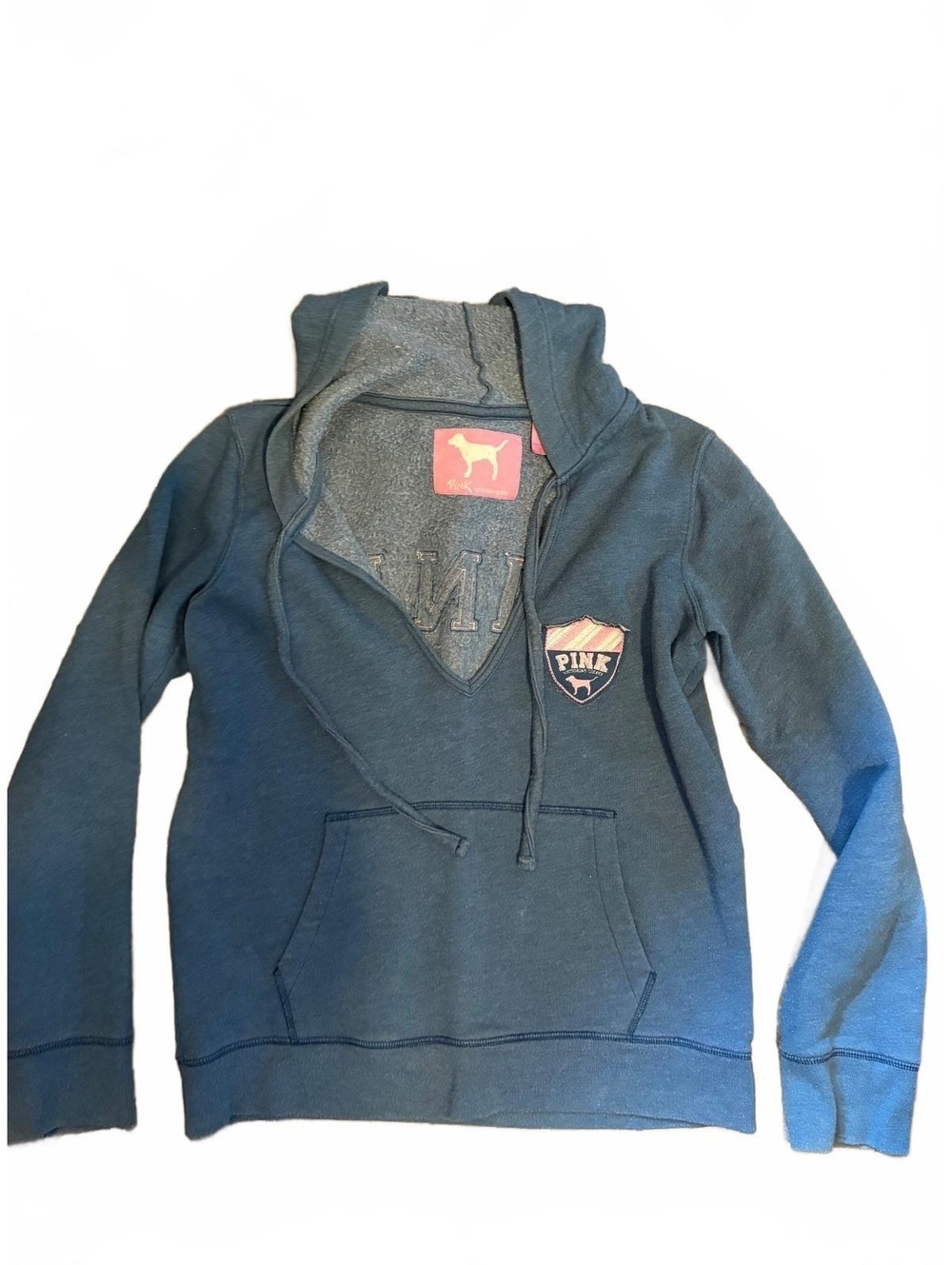 Y2K Victoria’s Secret PINK Hoodie Large Blue Full Zip Collegiate Varsity Logo